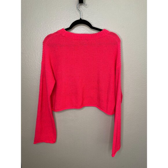 Wild Fable Womens Cropped Knit Sweater M‎ Bright Pink cotton blend long sleeve - Picture 5 of 6